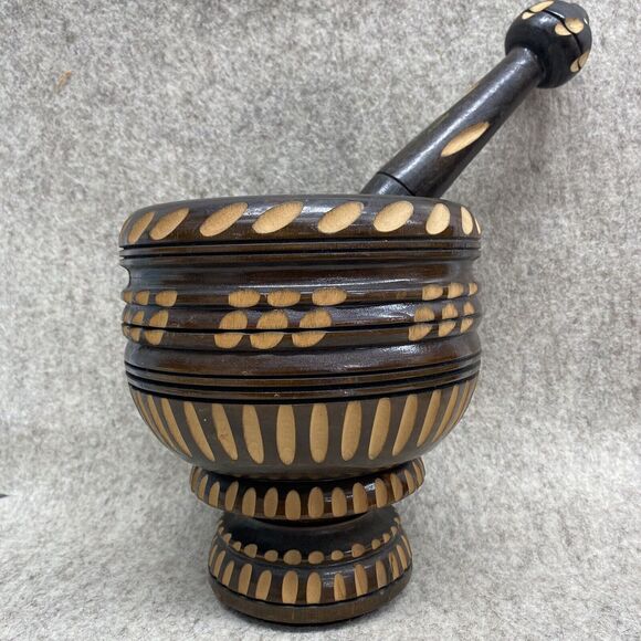 Large Wood Mortar & Pestal Hand carved Kitchen Grinding Spices Spells - READ - Picture 1 of 14